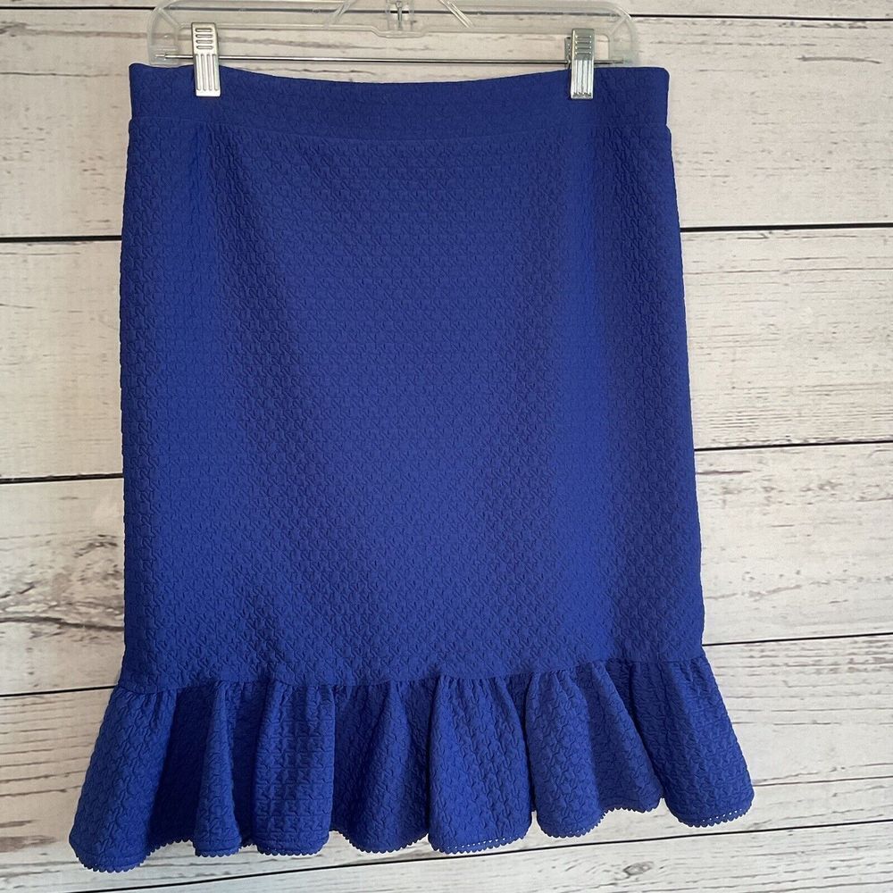 Anthropologie Postmark Medium‎ M Skirt Blue Texture Stretch Ruffle